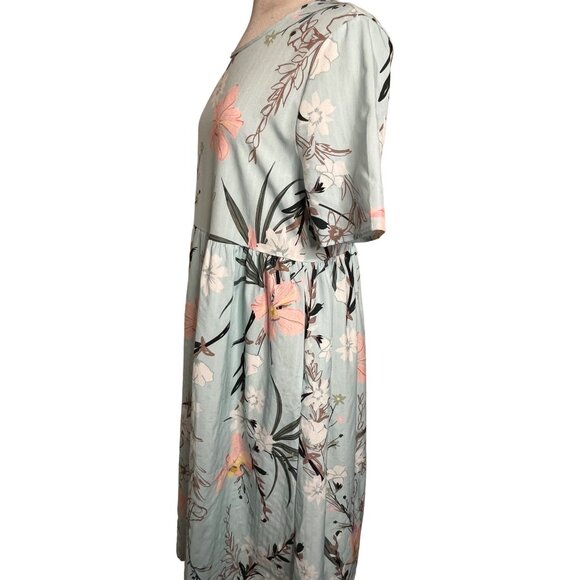 Lt Blue Floral Dress Small Midi Pocket Lightweight Oversized Boho Chic - Picture 5 of 12